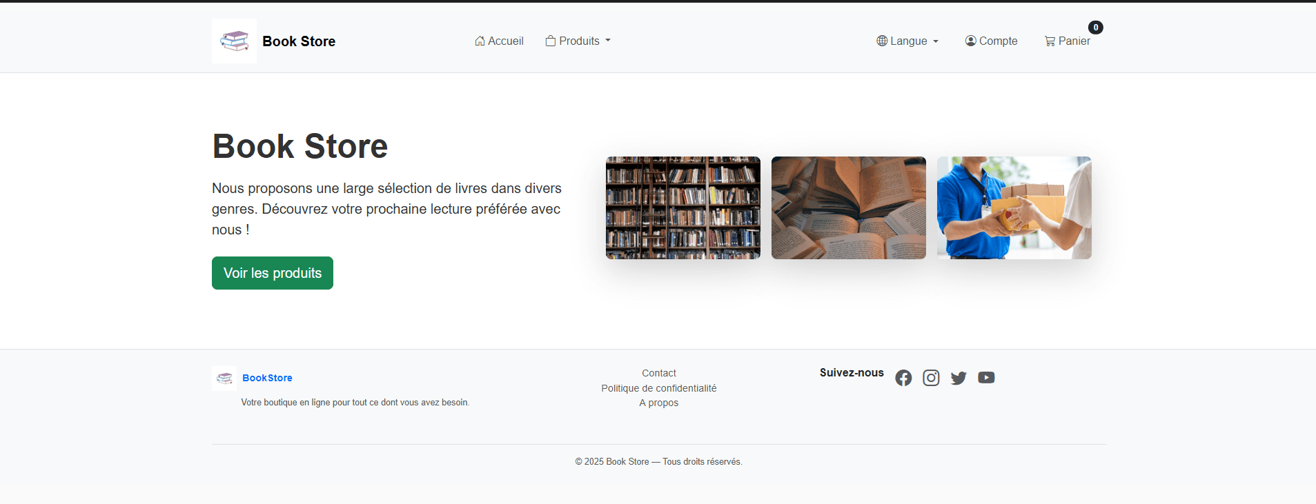 Home page of the online bookshop